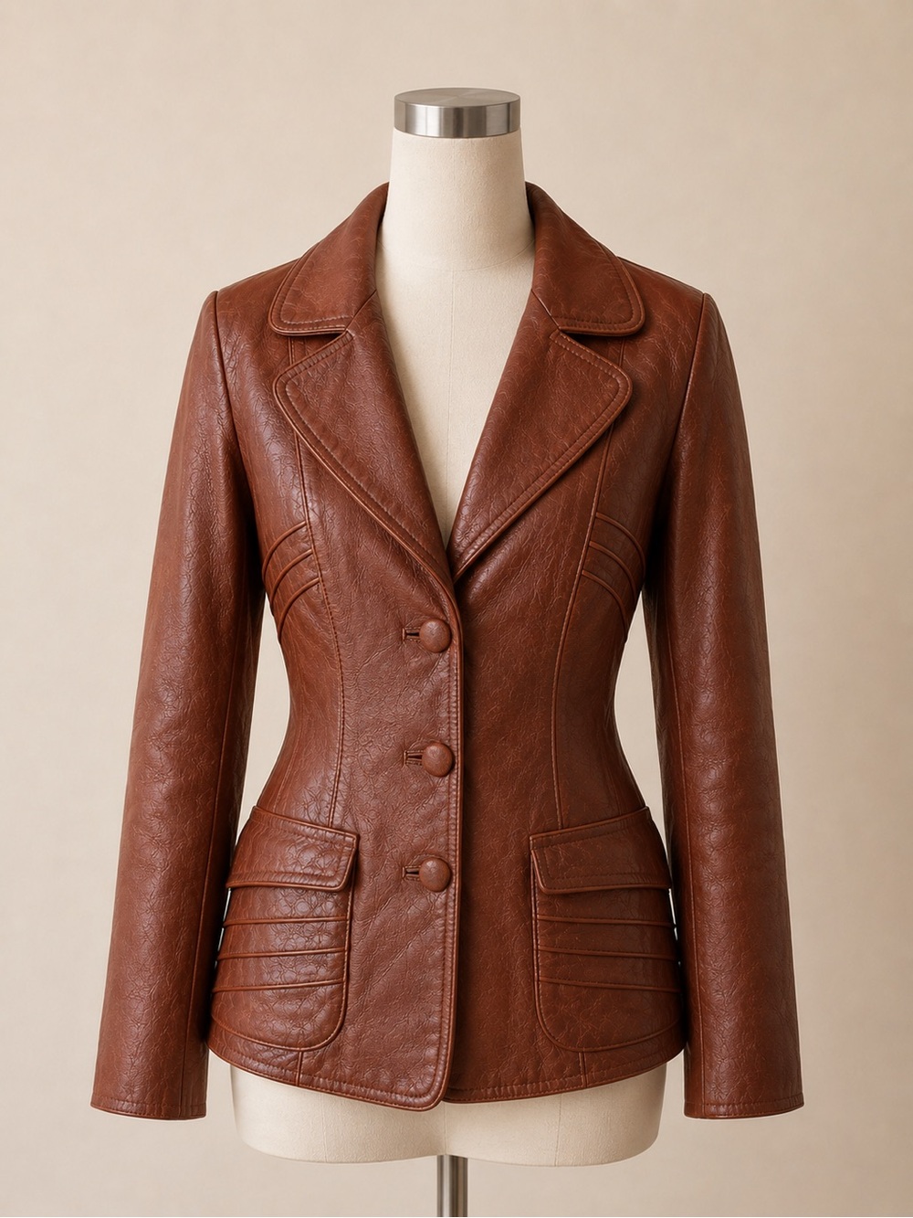 Brown Leather Tailored Jacket